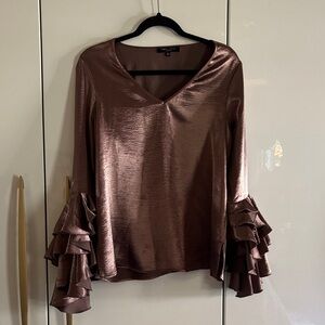 Chic Satin Ruffle Sleeve Blouse